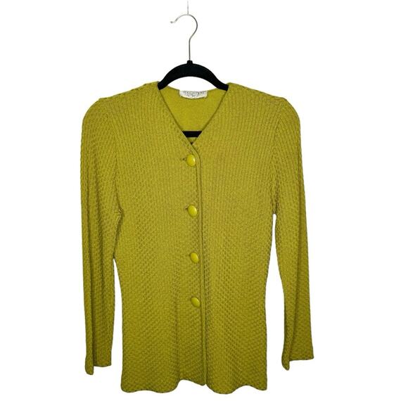ST. JOHN / chartreuse lime green santana knit button up sweater jacket / S - Picture 1 of 9
